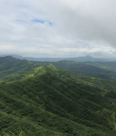 Green Sahyadri ridges seen from Sinhagad near Pune